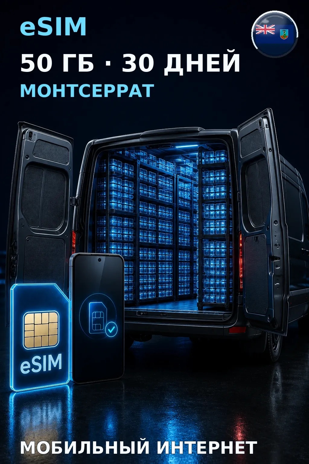 eSIM Монтсеррат — 50 ГБ, 30 дней — интернет