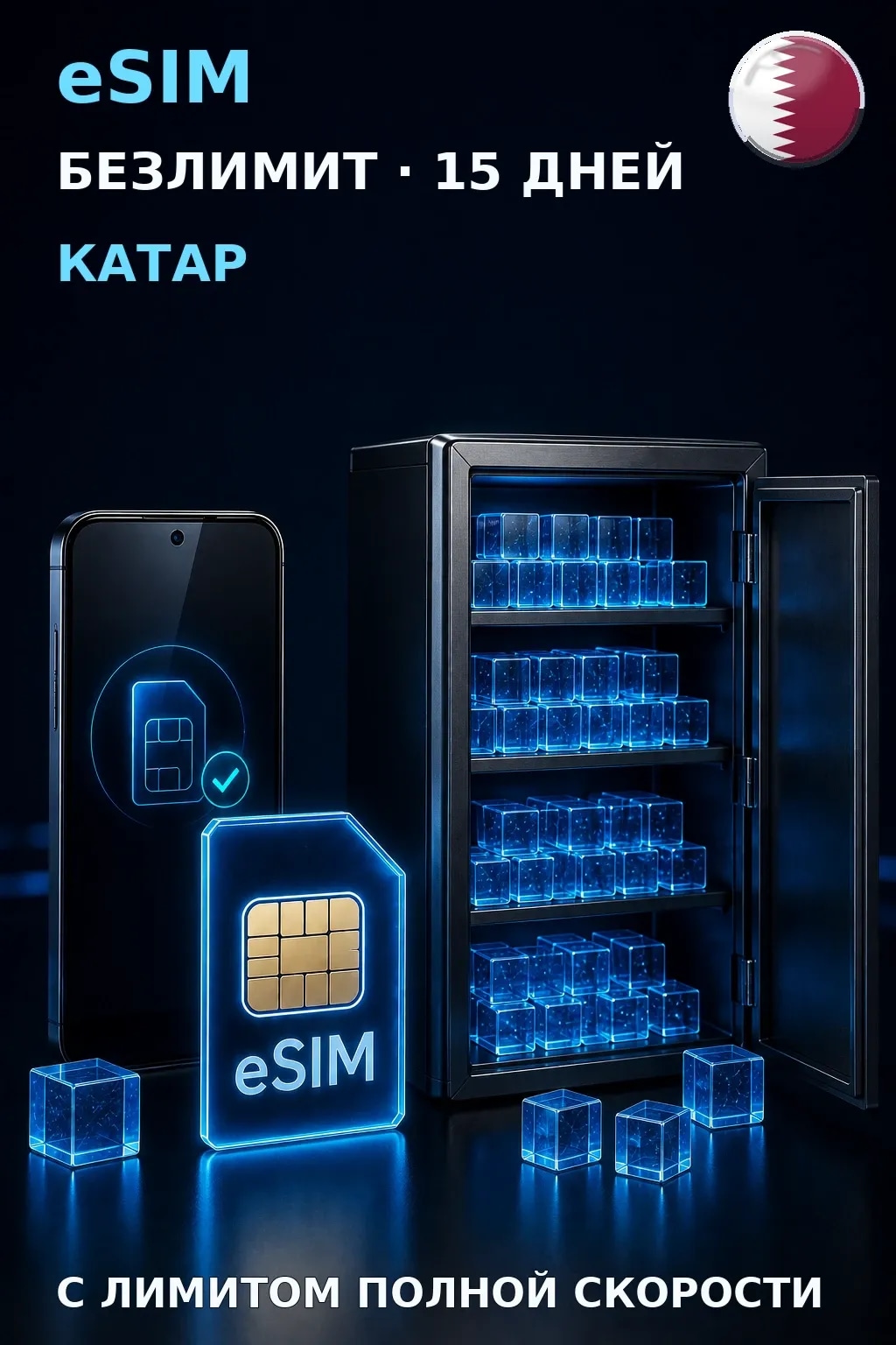 eSIM Катар — БЕЗЛИМИТ, 15 дней — интернет