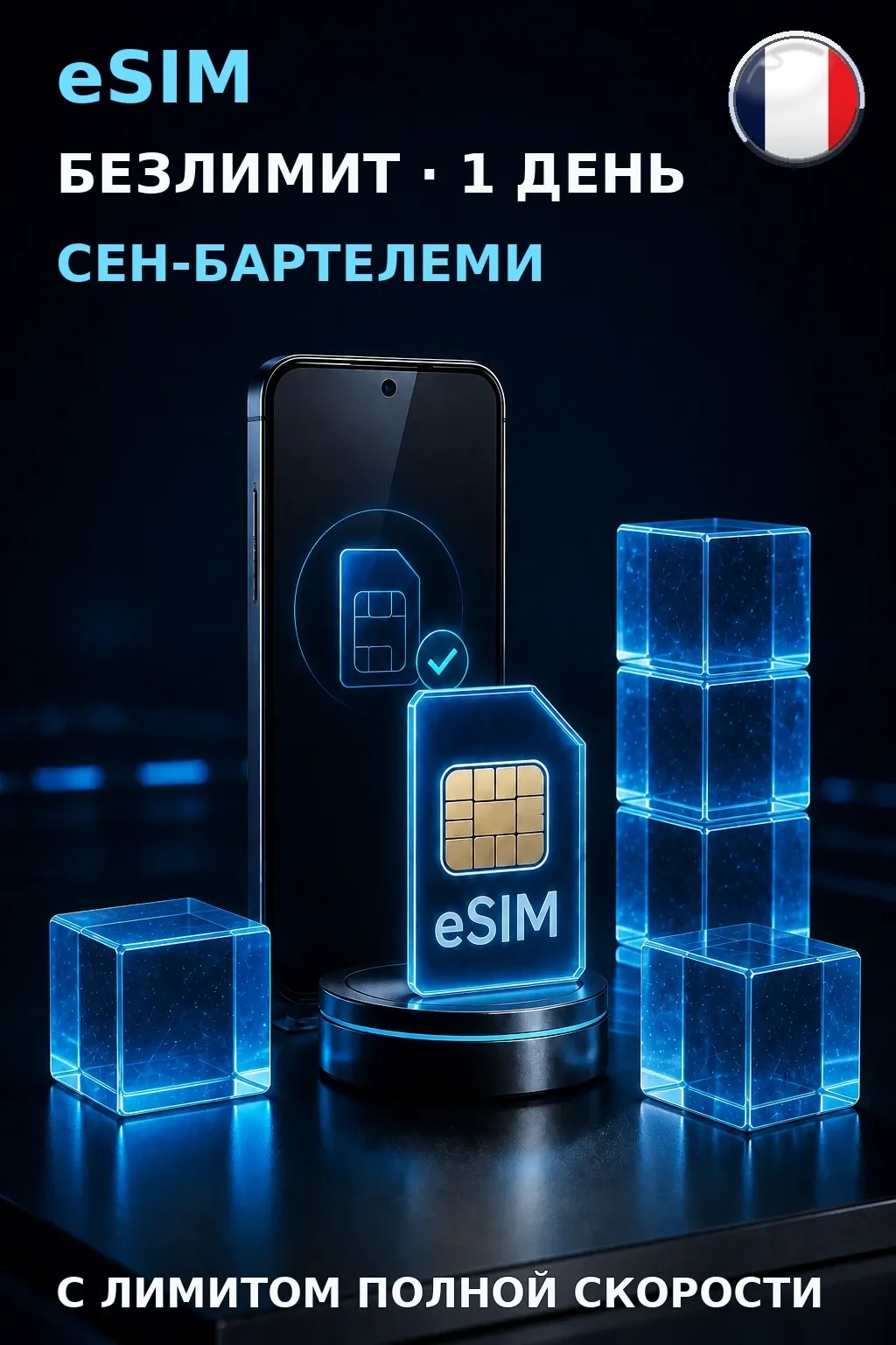 eSIM Сен-Бартелеми — БЕЗЛИМИТ, 1 день — интернет