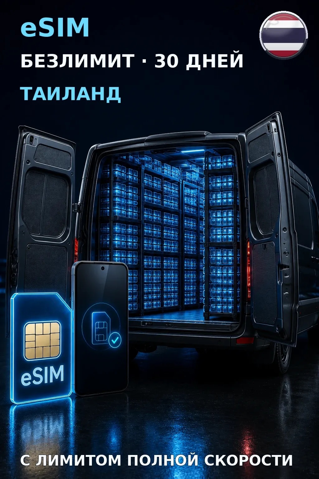 eSIM Таиланд — БЕЗЛИМИТ, 30 дней — интернет
