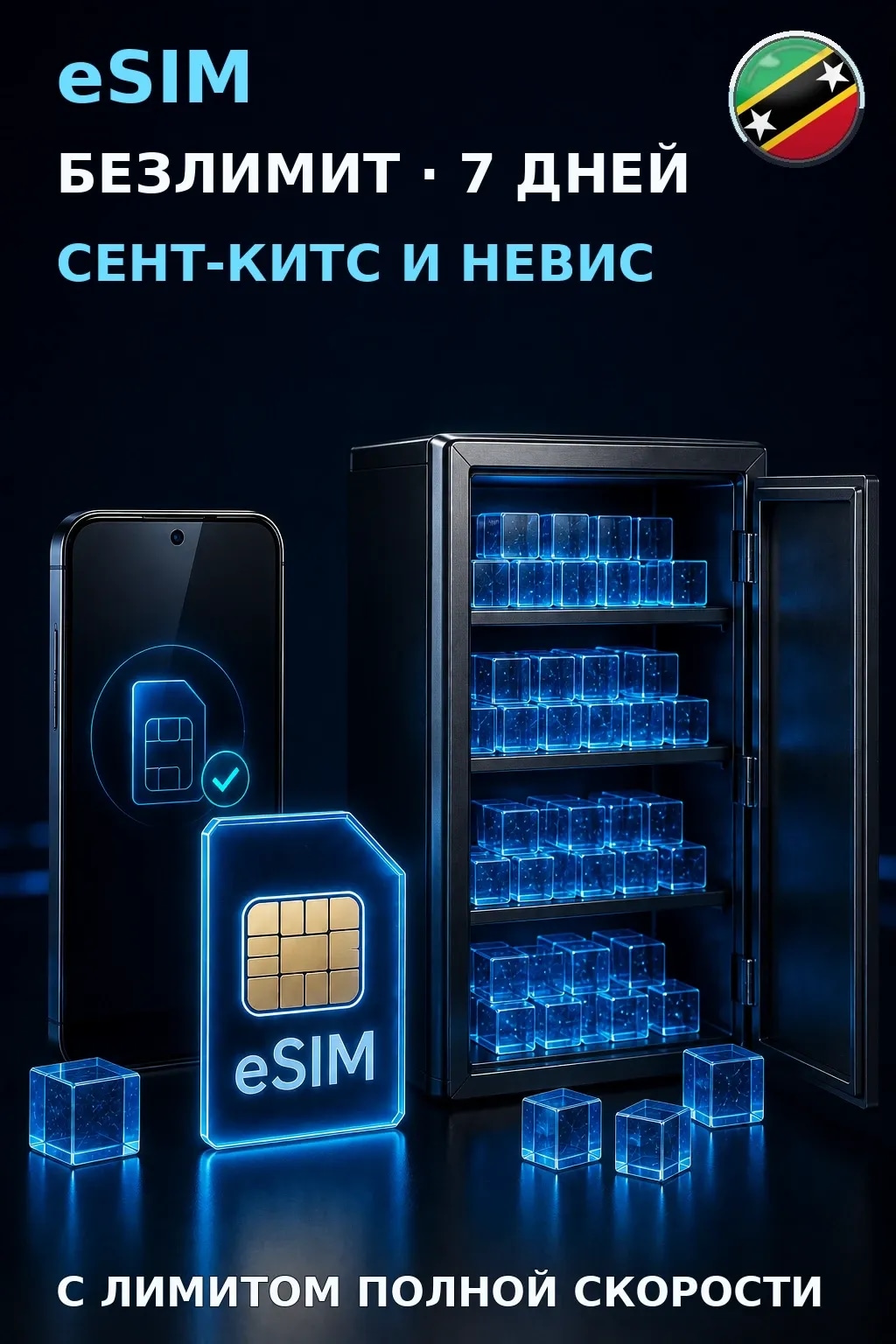 eSIM Сент-Китс и Невис — БЕЗЛИМИТ, 7 дней — интернет