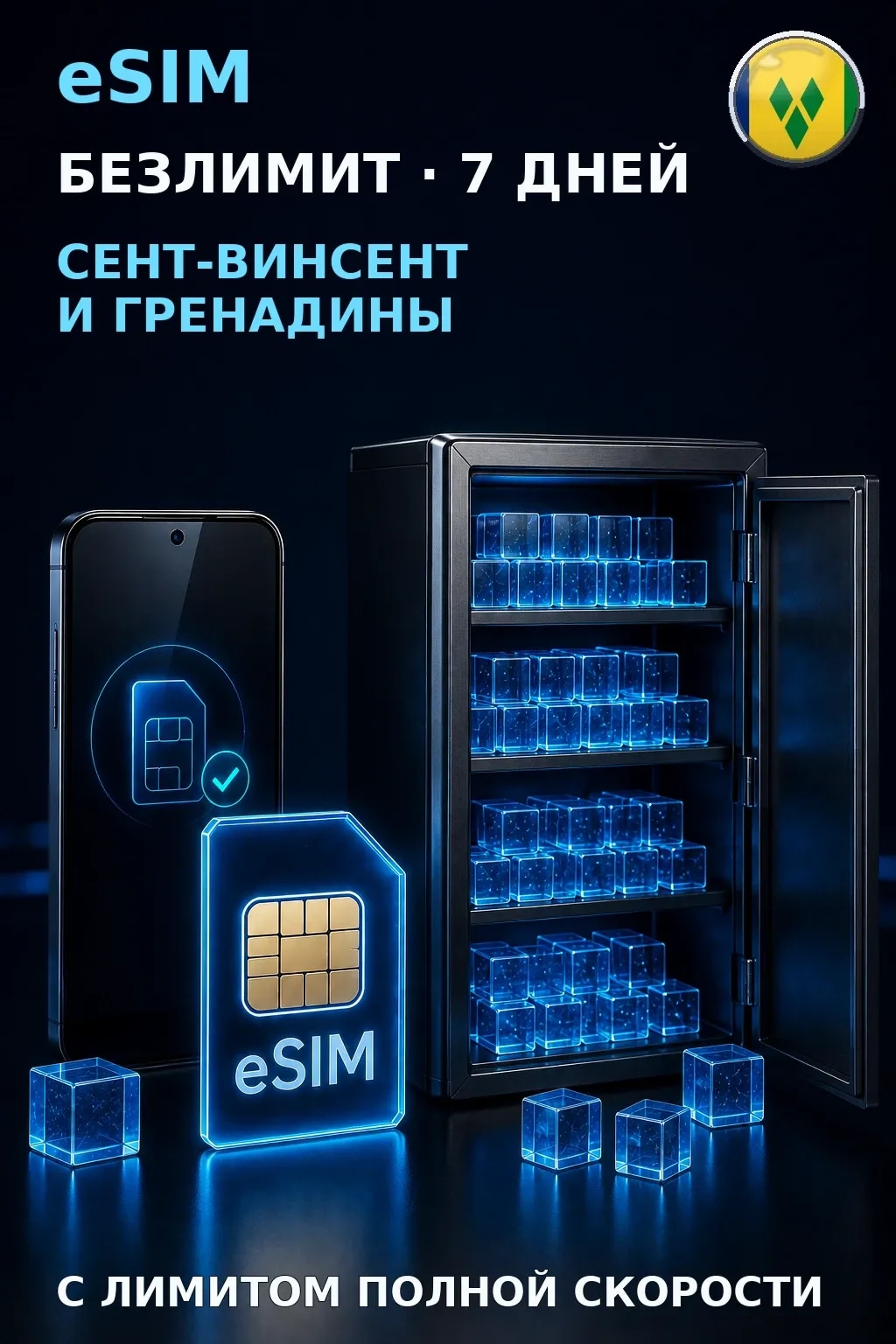 eSIM Сент-Винсент и Гренадины — БЕЗЛИМИТ, 7 дней — интернет