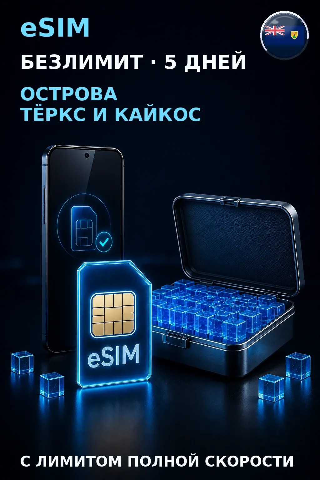 eSIM Острова Тёркс и Кайкос — БЕЗЛИМИТ, 5 дней — интернет