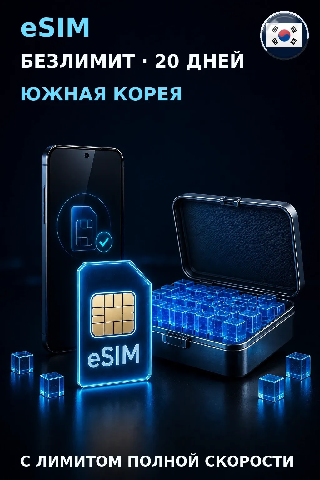 eSIM Южная Корея — БЕЗЛИМИТ, 20 дней — интернет