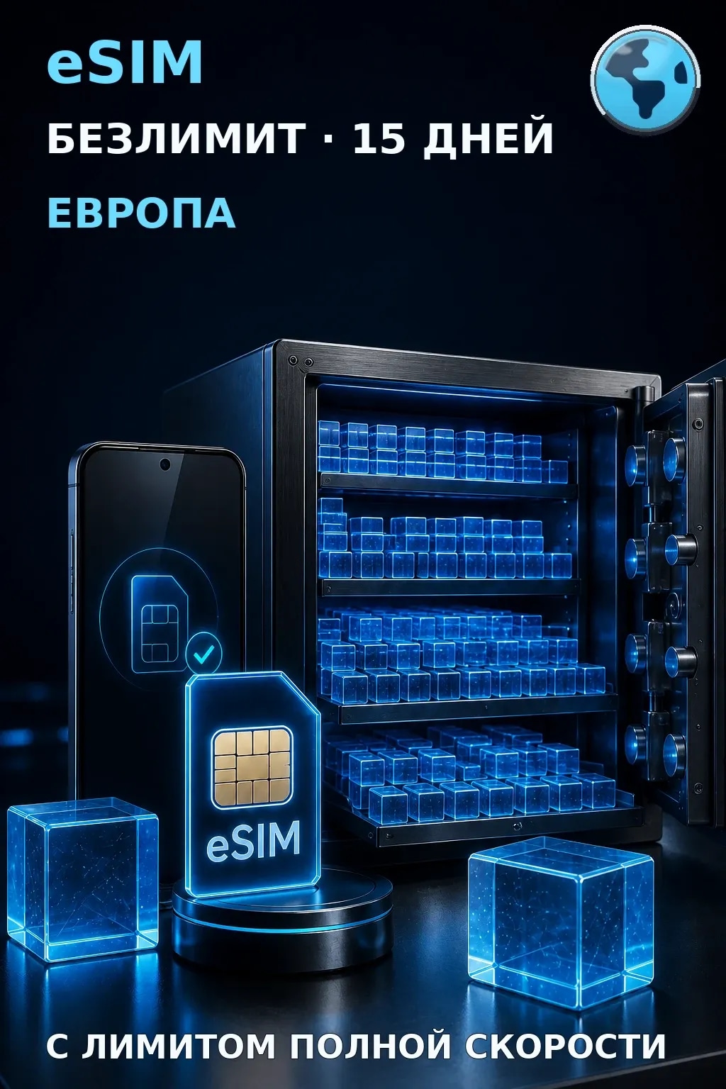 eSIM Европа — БЕЗЛИМИТ, 15 дней — интернет