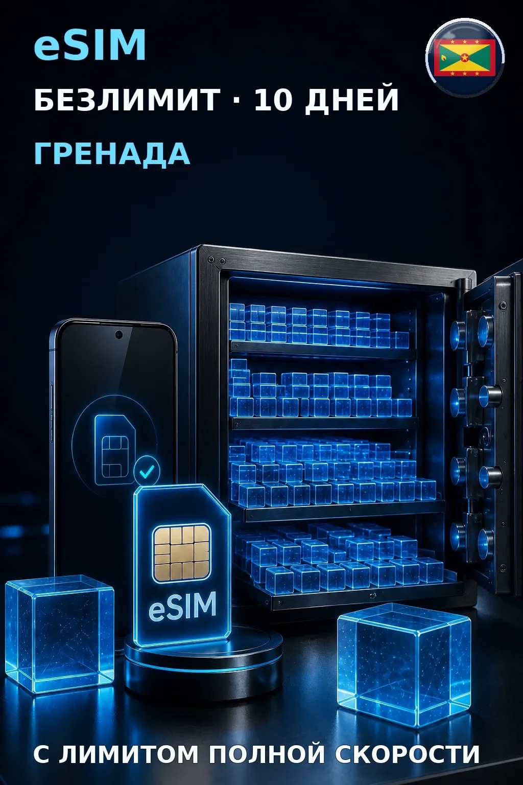 eSIM Гренада — БЕЗЛИМИТ, 10 дней — интернет