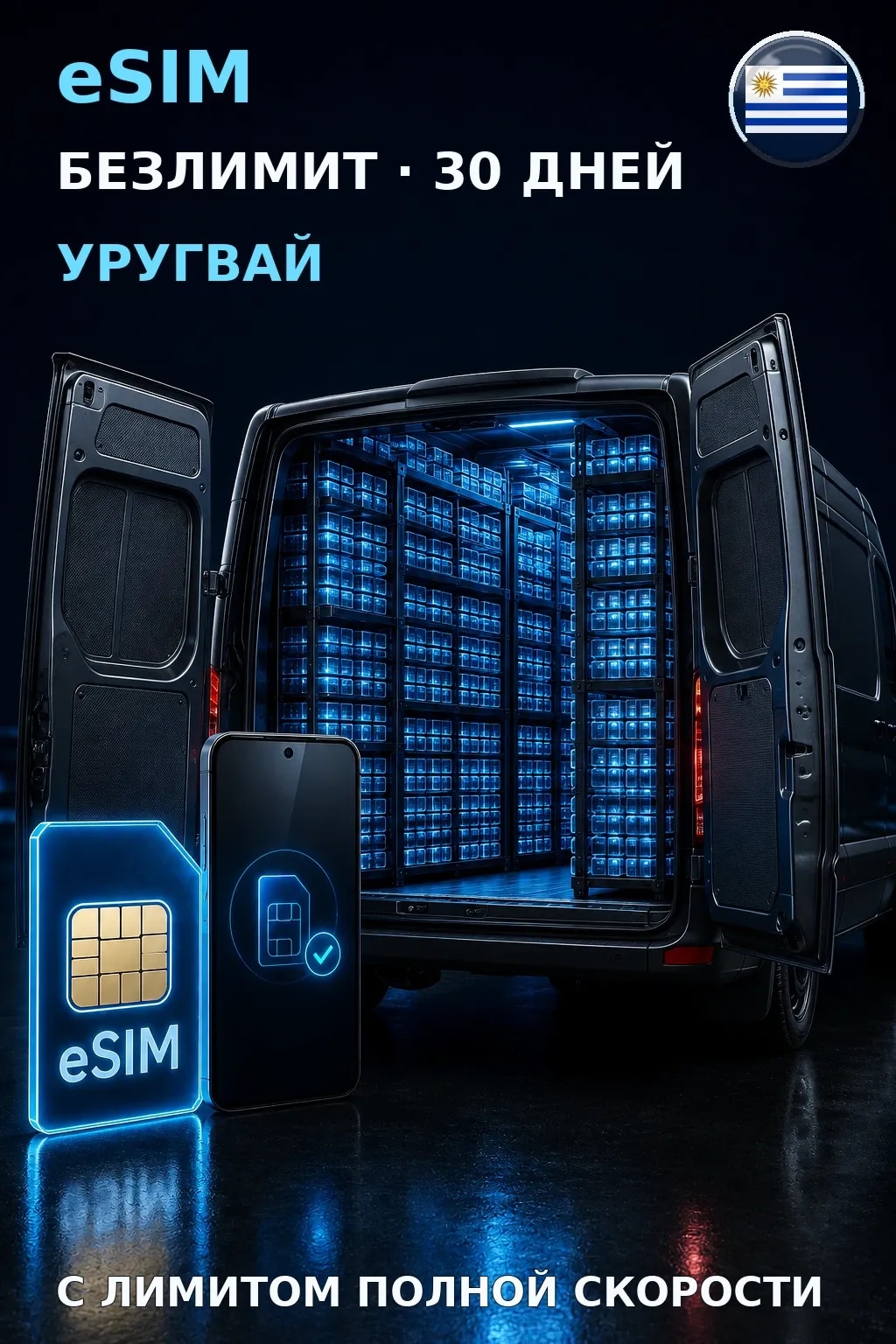 eSIM Уругвай — БЕЗЛИМИТ, 30 дней — интернет