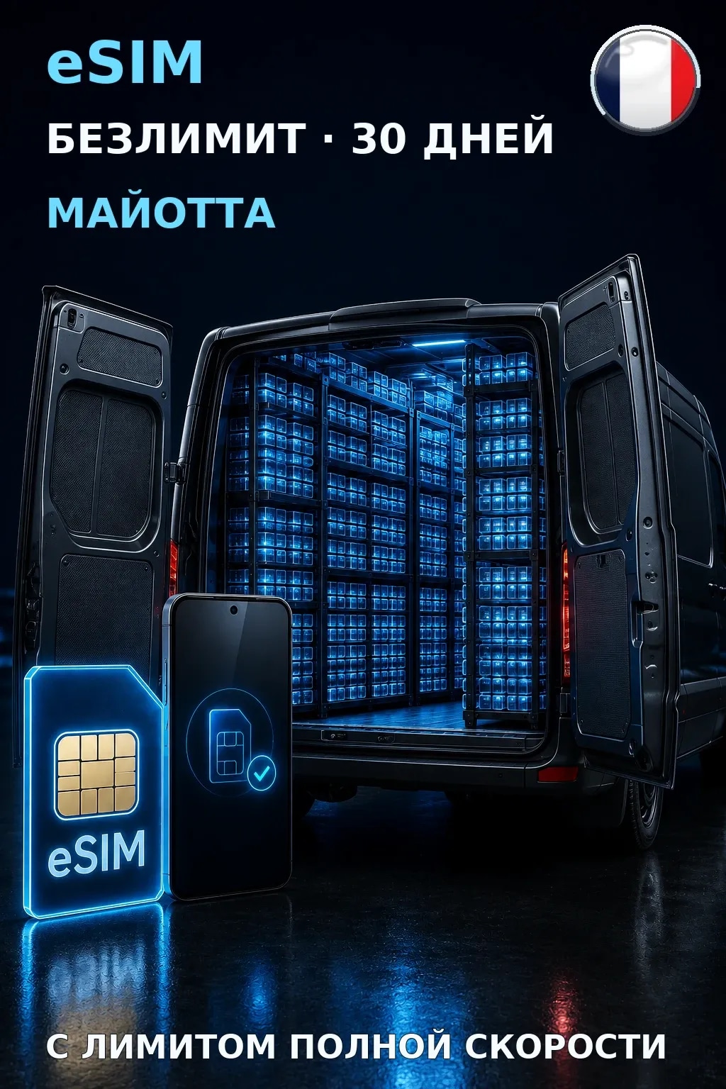 eSIM Майотта — БЕЗЛИМИТ, 30 дней — интернет