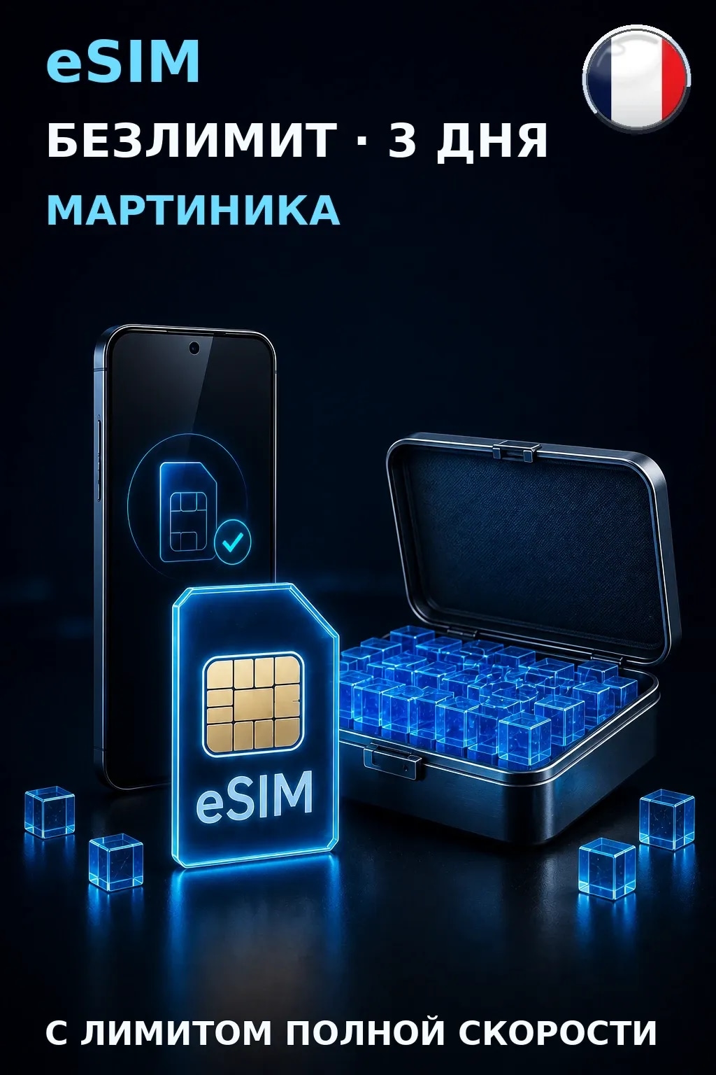 eSIM Мартиника — БЕЗЛИМИТ, 3 дня — интернет