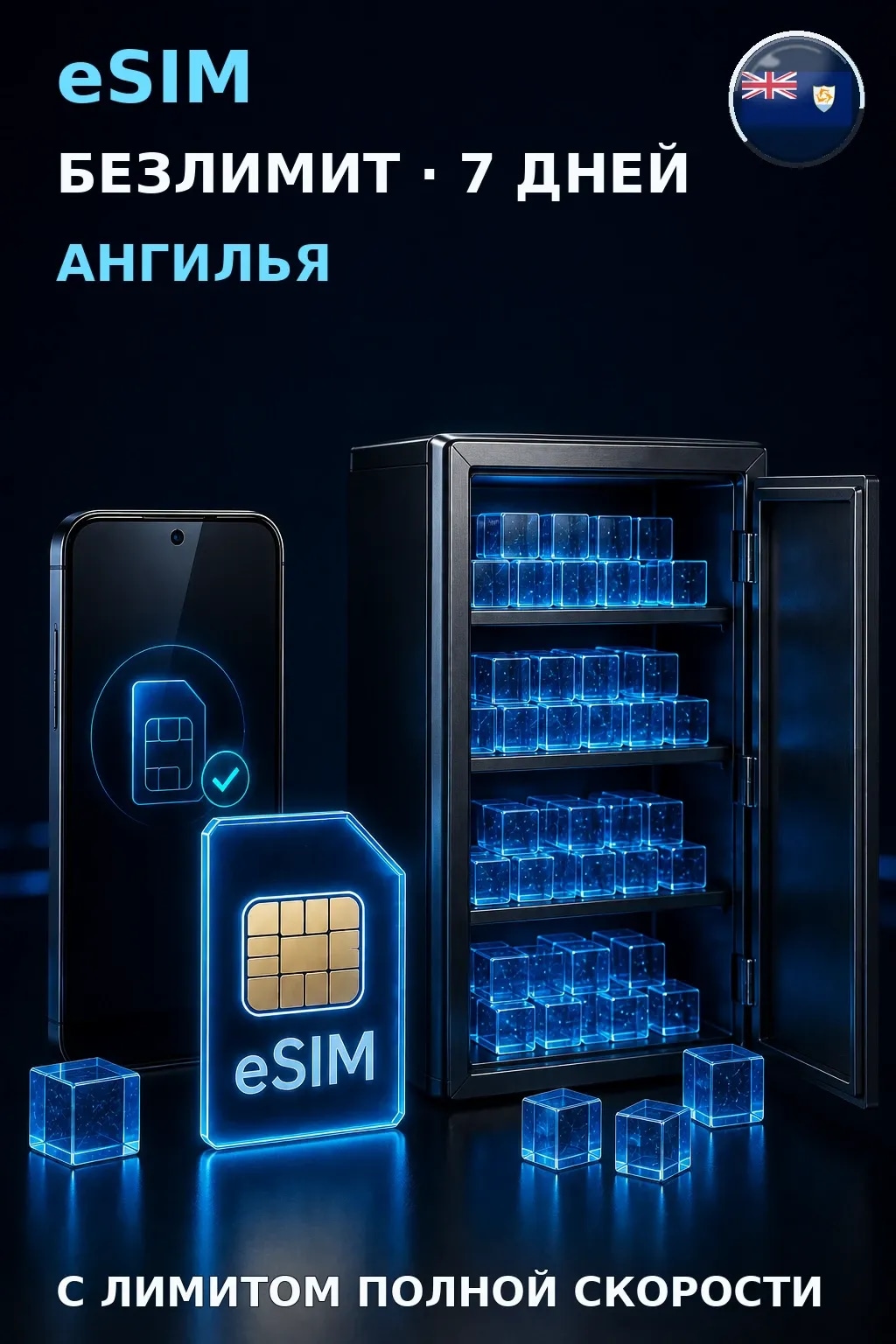 eSIM Ангилья — БЕЗЛИМИТ, 7 дней — интернет