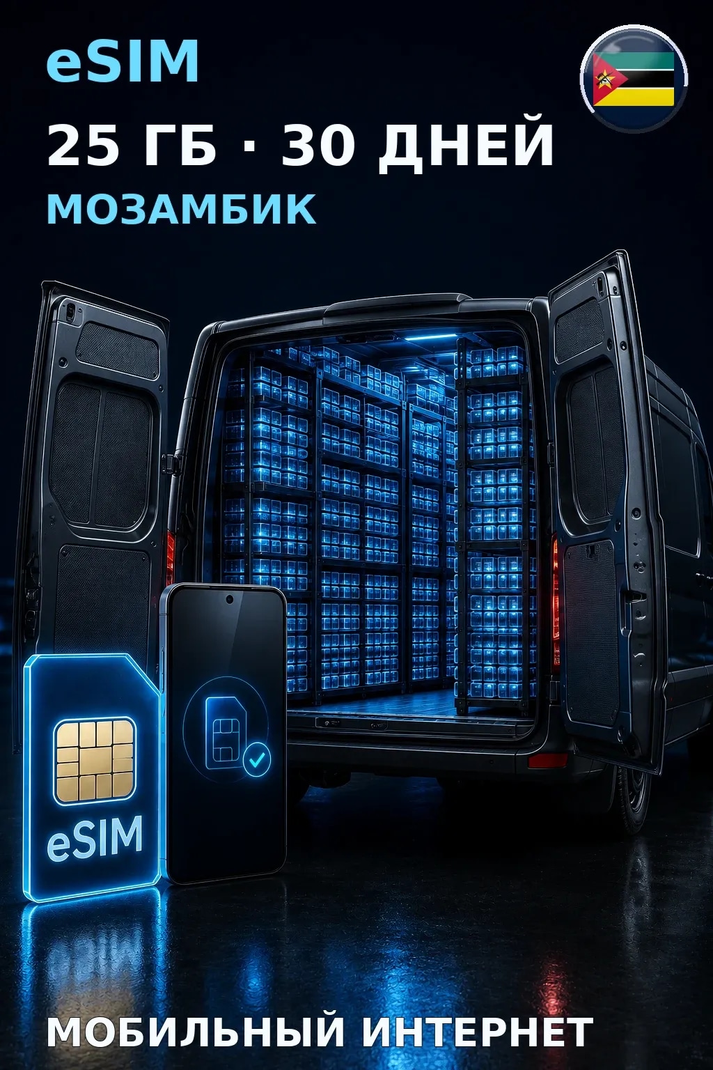 eSIM Мозамбик — 25 ГБ, 30 дней — интернет