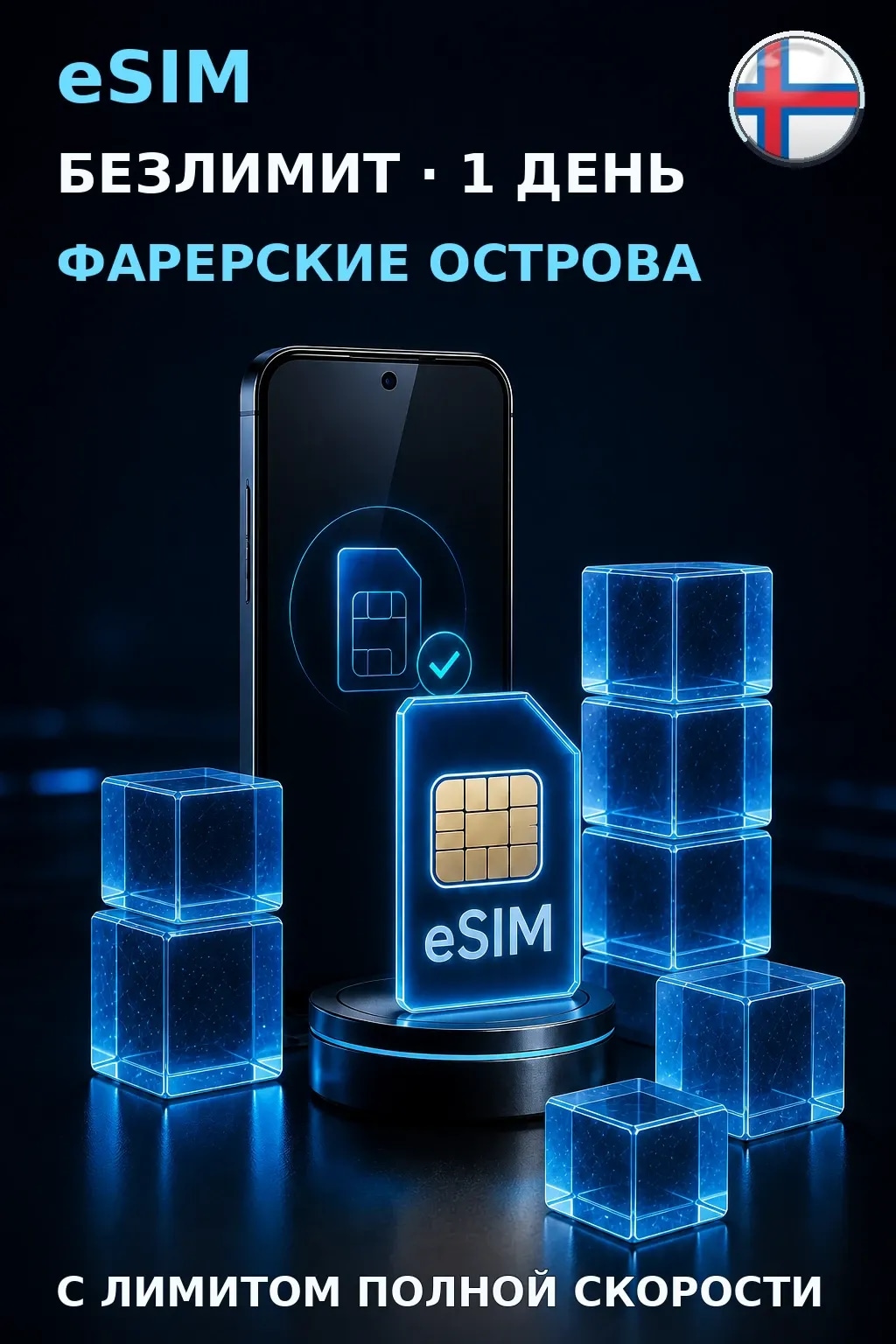 eSIM Фарерские Острова — БЕЗЛИМИТ, 1 день — интернет