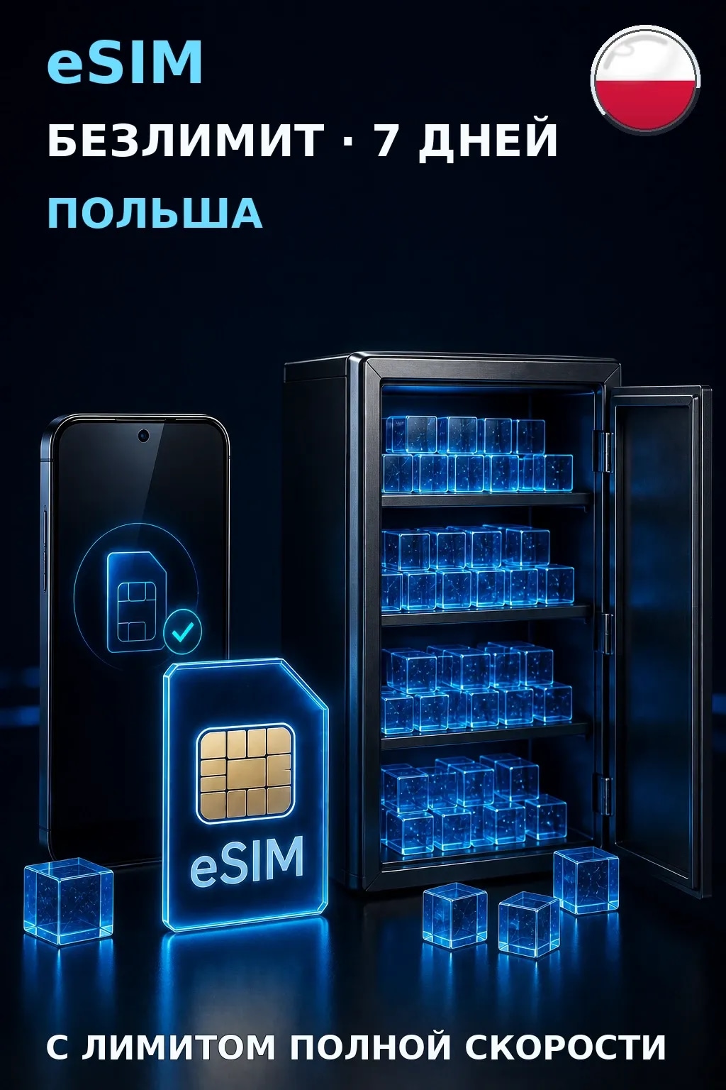 eSIM Польша — БЕЗЛИМИТ, 7 дней — интернет