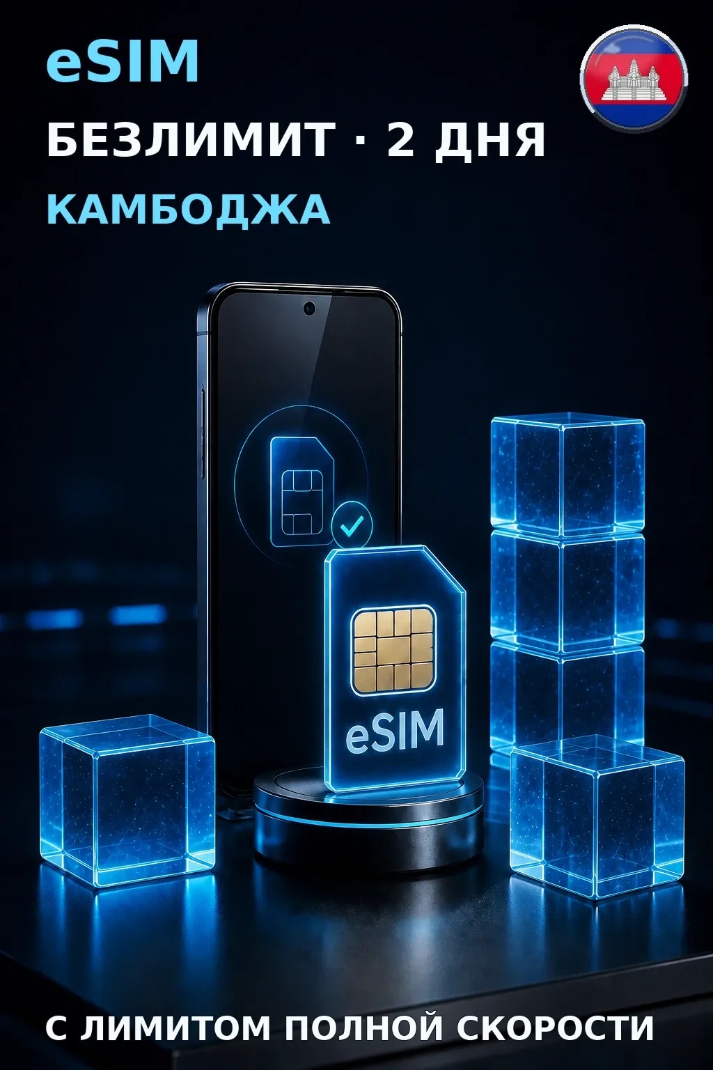 eSIM Камбоджа — БЕЗЛИМИТ, 2 дня — интернет