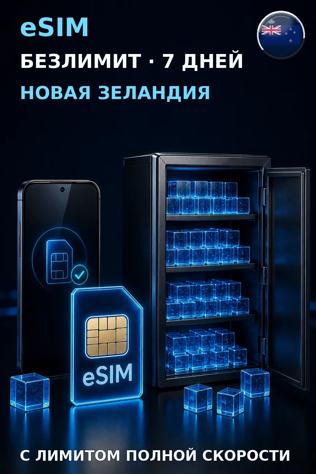 eSIM Новая Зеландия — БЕЗЛИМИТ, 7 дней — интернет