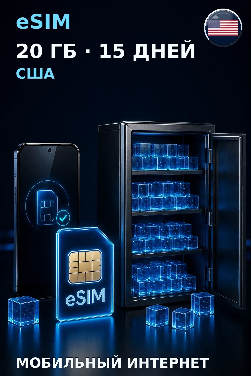 eSIM США — 20 ГБ, 15 дней — интернет