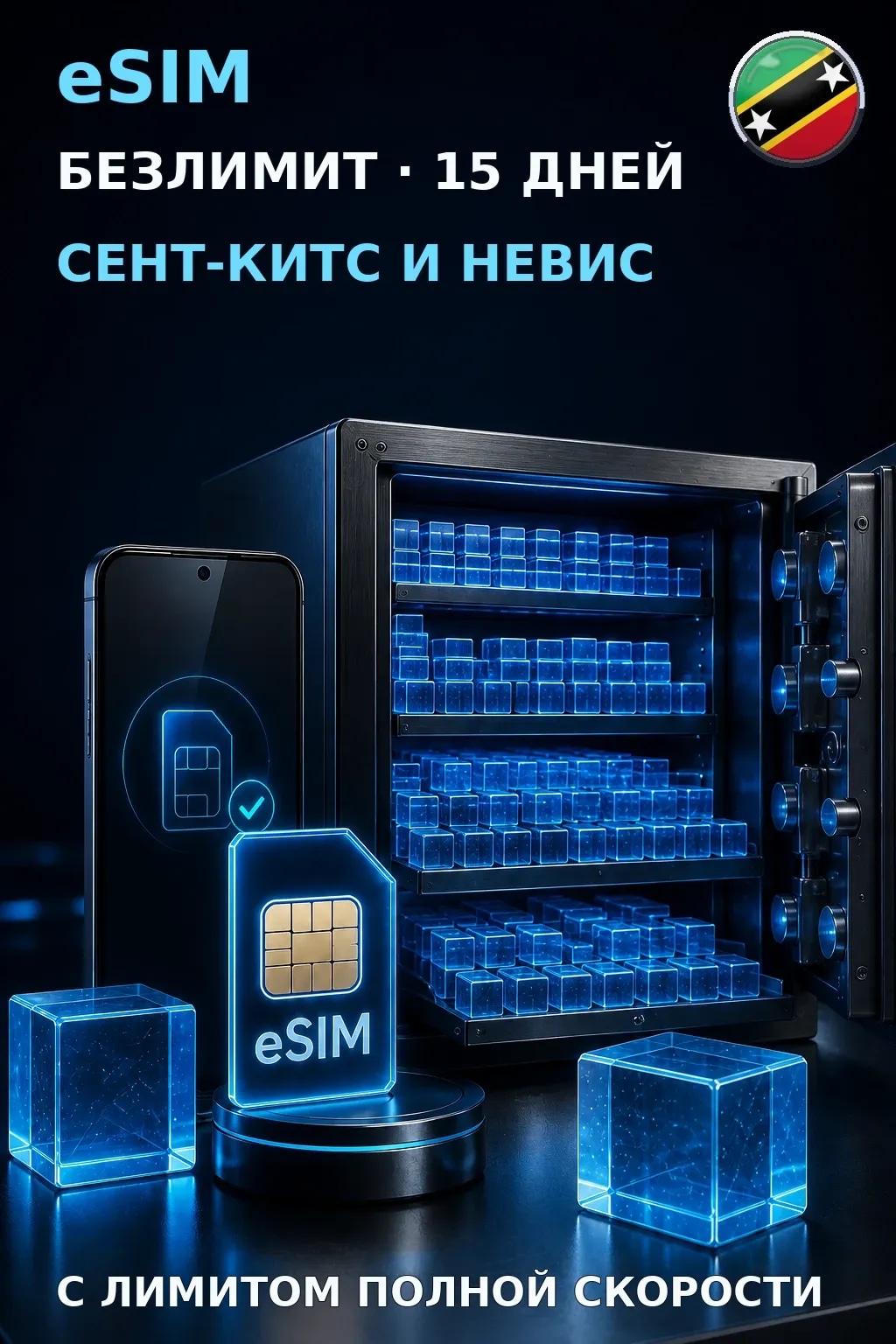 eSIM Сент-Китс и Невис — БЕЗЛИМИТ, 15 дней — интернет