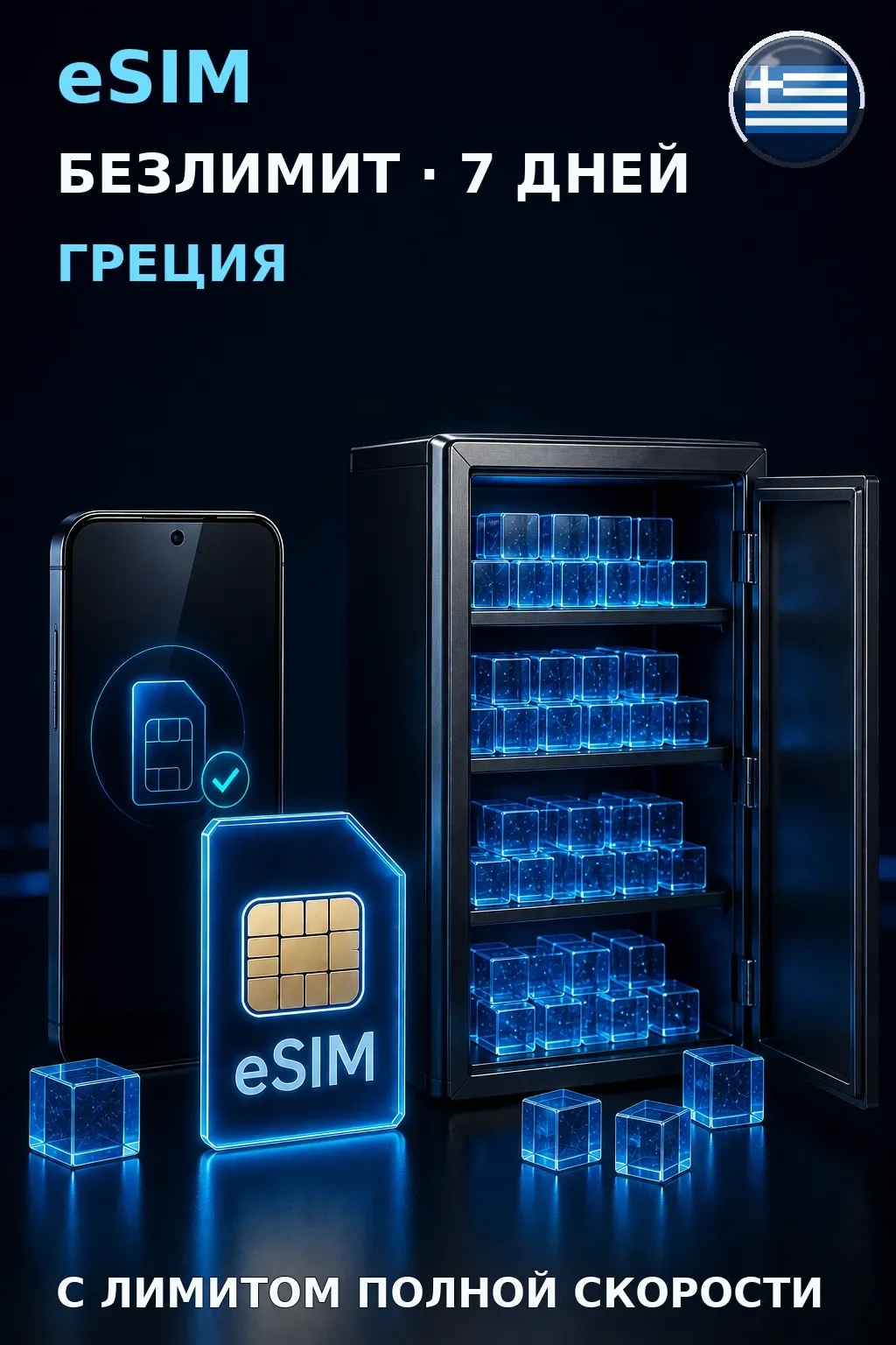 eSIM Греция — БЕЗЛИМИТ, 7 дней — интернет
