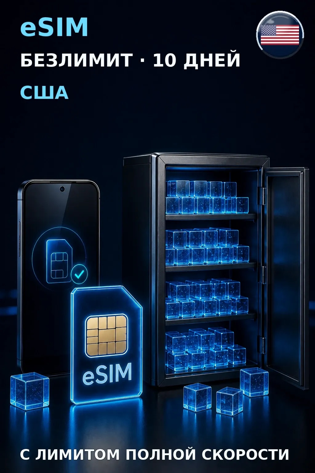 eSIM США — БЕЗЛИМИТ, 10 дней — интернет