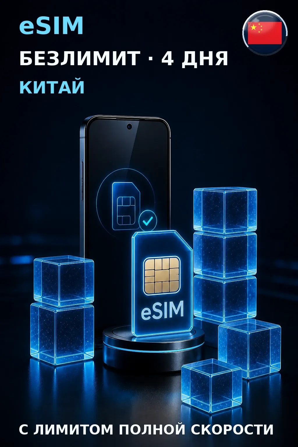 eSIM Китай — БЕЗЛИМИТ, 4 дня — интернет